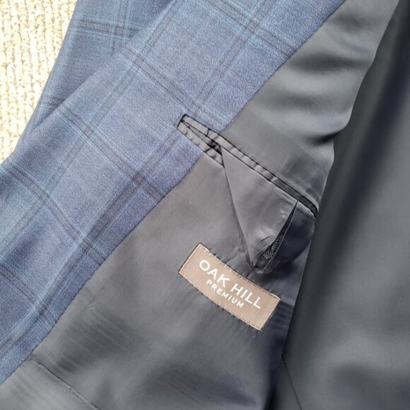 Oak Hill Premium Men's 100% Wool Windowpane Plaid Blazer Jacket Navy Blu… - Picture 3 of 9
